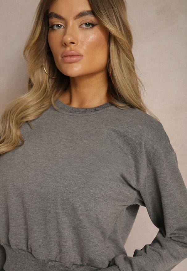 Renee - Ciemnoszara Bluza z Bawełną ze Ściągaczami przy Rękawach i w Pasie Alberia. Kolor: szary. Materiał: bawełna