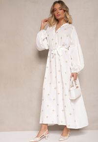 Renee - Biała Sukienka z Wiskozy Oversize Ozdobiona Haftem Venalari. Okazja: na co dzień, na spacer. Kolor: biały. Materiał: wiskoza. Wzór: haft, aplikacja. Sezon: lato, wiosna. Typ sukienki: oversize. Styl: klasyczny, casual, elegancki