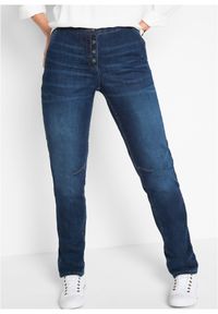 bonprix - Dżinsy o kroju boyfriend, mid waist, z wygodnym paskiem. Okazja: na co dzień. Kolor: niebieski. Styl: casual