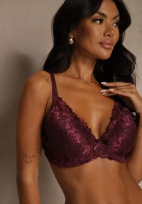 Renee - Bordowy Koronkowy Biustonosz w Klasycznym Stylu Coralee. Kolor: czerwony. Materiał: koronka. Wzór: aplikacja, gładki #7