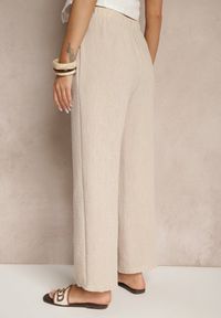 Renee - Beżowe Spodnie High Waist z Szeroką Nogawką i Gumką w Pasie Mirarena. Okazja: na co dzień, na spotkanie biznesowe, do pracy. Stan: podwyższony. Kolor: beżowy. Styl: biznesowy, elegancki, casual #4