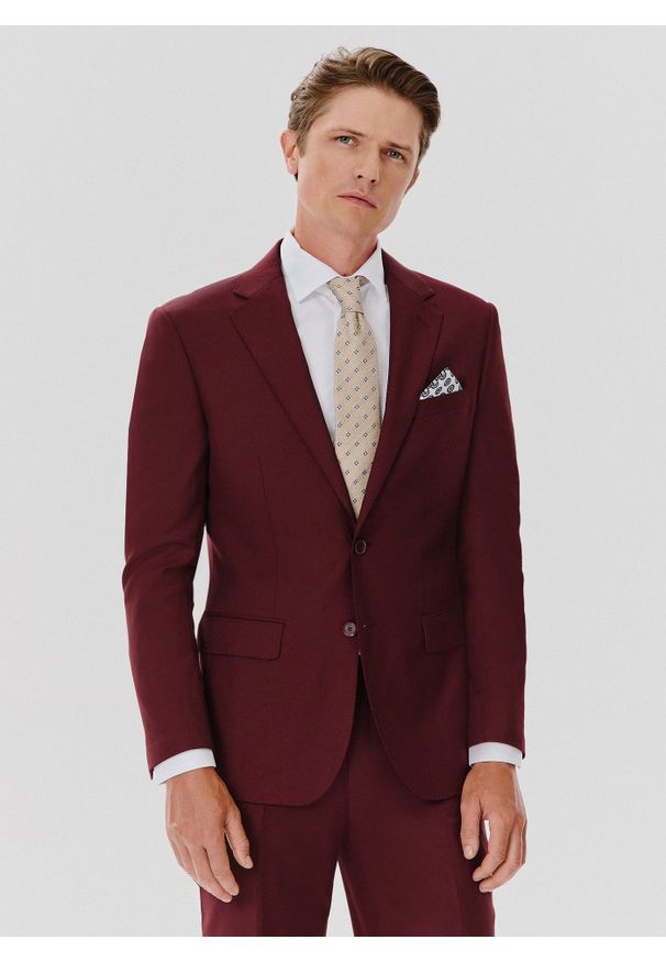 Pako Lorente - PAKO LORENTE – Marynarka garniturowa w kolorze burgundowym. Okazja: na ślub cywilny, na wesele. Kolor: czerwony. Materiał: poliester, wełna. Wzór: gładki. Styl: młodzieżowy