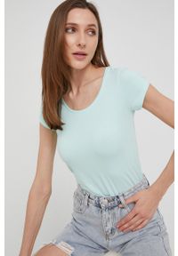 Answear Lab t-shirt damski kolor turkusowy. Kolor: turkusowy. Materiał: dzianina. Długość rękawa: krótki rękaw. Długość: krótkie. Styl: wakacyjny
