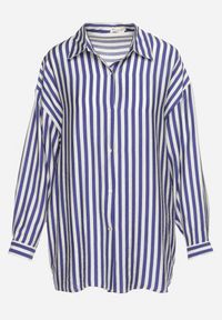 Born2be - Granatowo-Biała Oversizowa Koszula z Wiskozy w Paseczki Evitara. Kolor: niebieski. Materiał: wiskoza #4