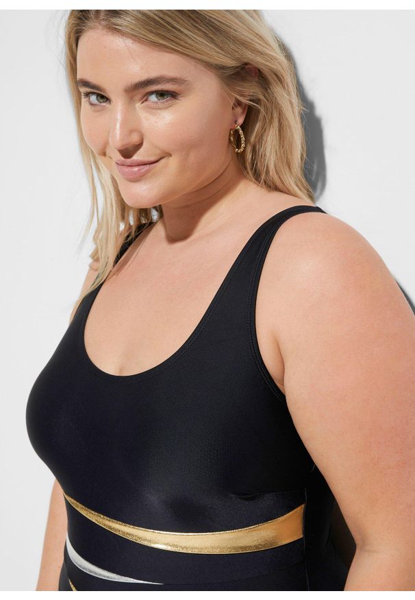 bonprix - Kostium kąpielowy shape ze wstawkami, wysoki stopień modelowania sylwetki. Kolor: czarny. Materiał: materiał