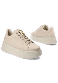 Beżowe Sneakersy Karino Modne Półbuty Damskie. Okazja: na co dzień. Kolor: beżowy. Materiał: skóra. Wzór: gładki. Obcas: na platformie. Sport: turystyka piesza #9