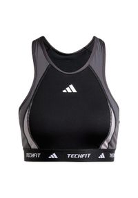 Adidas - Biustonosz Techfit Medium-Support High-Neck Colorblock. Kolor: czarny. Materiał: materiał. Technologia: Techfit (Adidas). Sport: fitness