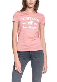 Mustang - DAMSKI T-SHIRT MUSTANG ALINA C PRINT 1010733 8433. Okazja: na imprezę. Materiał: bawełna, jeans, skóra, denim. Długość rękawa: krótki rękaw. Długość: krótkie. Wzór: nadruk. Sezon: lato. Styl: klasyczny, elegancki