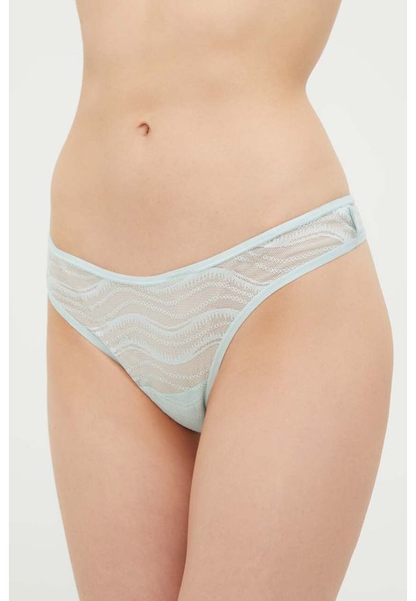 Calvin Klein Underwear stringi kolor turkusowy transparentne. Kolor: turkusowy. Materiał: materiał