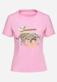 Born2be - Różowy T-shirt z Bawełny z Nadrukiem Pantery Yelfea. Okazja: na co dzień. Kolor: różowy. Materiał: bawełna. Wzór: nadruk, motyw zwierzęcy. Styl: casual, elegancki #7
