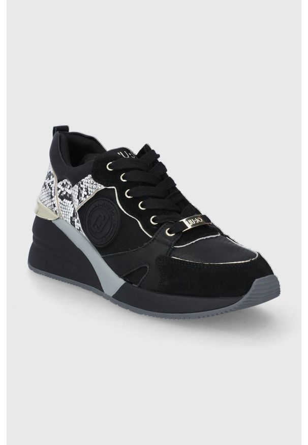 Liu Jo buty Alyssa 2 kolor czarny. Nosek buta: okrągły. Zapięcie: sznurówki. Kolor: czarny. Materiał: guma. Obcas: na koturnie