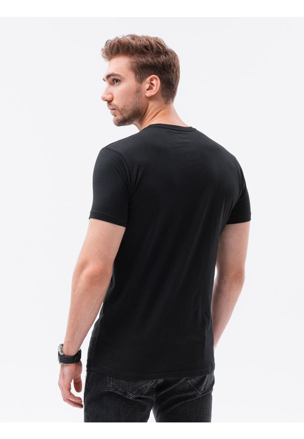 Ombre Clothing - T-shirt męski z nadrukiem - czarny V-22C S1434 - M. Kolor: czarny. Materiał: bawełna. Wzór: nadruk. Styl: klasyczny