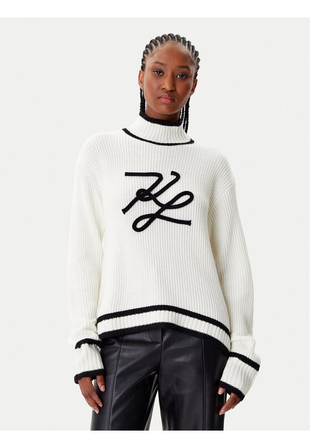 Karl Lagerfeld - KARL LAGERFELD Golf A4W18051 Biały Regular Fit. Typ kołnierza: golf. Kolor: biały. Materiał: wełna, syntetyk