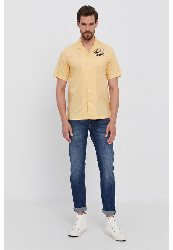Pepe Jeans Koszula bawełniana męska kolor żółty regular. Okazja: na co dzień. Kolor: żółty. Materiał: bawełna. Długość rękawa: krótki rękaw. Długość: krótkie. Styl: casual