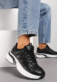 Renee - Czarne Sznurowane Sneakersy z Ekoskóry z Siateczką i Odblaskami Aeriesa. Kolor: czarny #6
