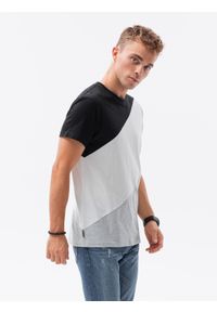 Ombre Clothing - T-shirt męski bawełniany trzykolorowy - czarny/szary melanż V3 S1627 - XL. Kolor: czarny. Materiał: bawełna. Wzór: melanż #5