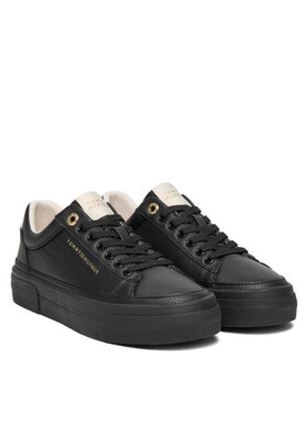 TOMMY HILFIGER - Tommy Hilfiger Sneakersy Th Platform Sneaker Tumbled Ltr FW0FW09018 Czarny. Kolor: czarny. Materiał: skóra. Obcas: na platformie