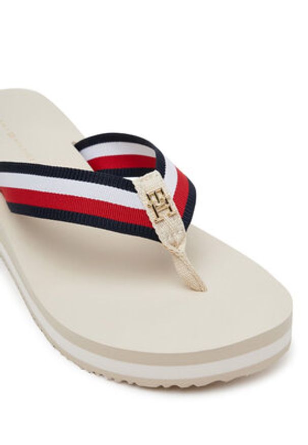 TOMMY HILFIGER - Tommy Hilfiger Japonki Th Corp Mid Wedge Beach Sandal FW0FW08517 Beżowy. Kolor: beżowy. Materiał: materiał