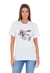 Karl Lagerfeld - KARL LAGERFELD Biały damski t-shirt Ikonik Varsity Tee, Rozmiar M. Kolor: biały. Materiał: bawełna #5