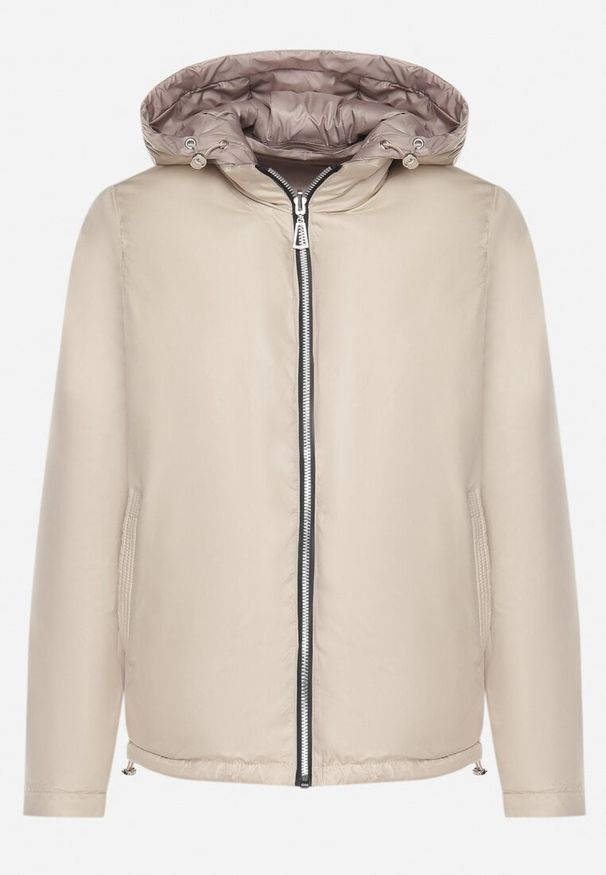 Born2be - Ciemnobeżowa Pikowana Kurtka o Dwustronnym Kroju z Odpinanym Kapturem Zeorina. Okazja: na co dzień. Kolor: beżowy. Materiał: jeans. Wzór: gładki. Styl: casual, elegancki