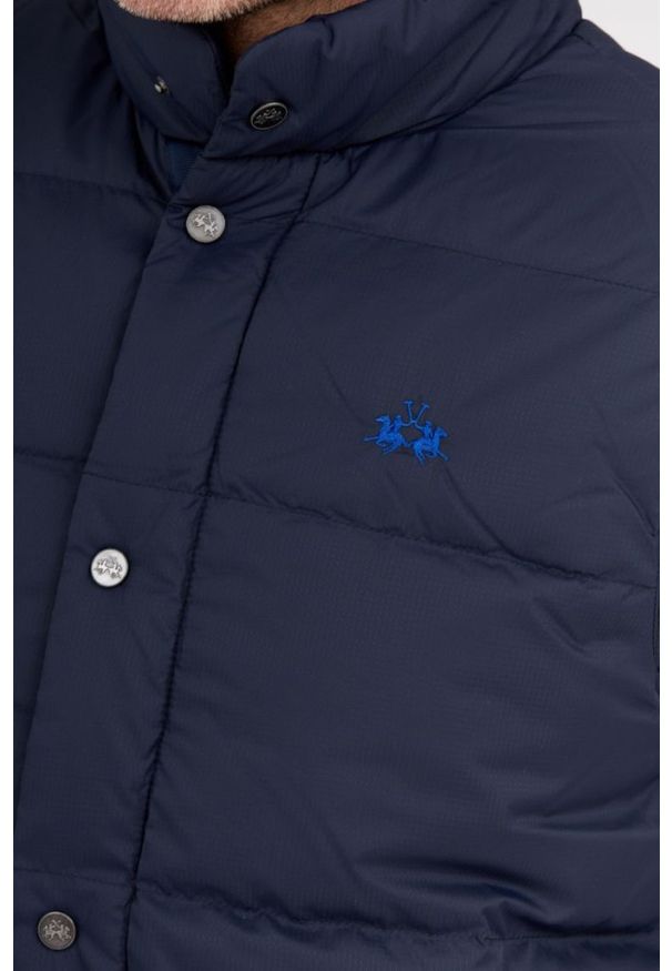 La Martina - LA MARTINA Granatowy puchowy bezrękawnik męski, Rozmiar XXL. Kolor: niebieski. Materiał: puch. Długość rękawa: bez rękawów