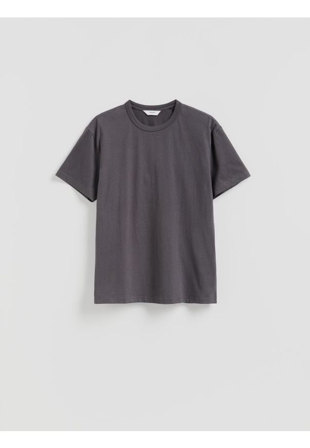 Reserved - Gładki t-shirt comfort fit - ciemnoszary. Kolor: szary. Materiał: bawełna, dzianina. Wzór: gładki