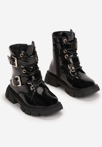 Born2be - Czarne Botki Workery z Klamrami Vitoria. Okazja: na uczelnię, na co dzień. Zapięcie: klamry. Kolor: czarny. Materiał: jeans. Styl: casual, elegancki