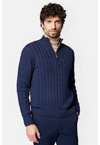 Lancerto - Sweter Granatowy Rozpinany z Bawełną Ronald. Kolor: niebieski. Materiał: elastan, bawełna