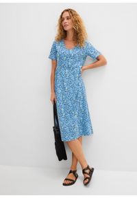 bonprix - Sukienka midi z bawełnianego dżerseju. Kolor: niebieski. Materiał: jersey, bawełna. Długość: midi #2