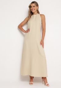 Born2be - Beżowa Sukienka z Wiązaniem na Szyi i Kieszeniami o Trapezowym Kroju Nestatasha. Kolor: beżowy. Typ sukienki: trapezowe #4