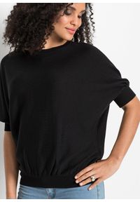 bonprix - Sweter z cienkiej dzianiny z mieszanki bawełny. Kolor: czarny. Materiał: dzianina, bawełna. Długość rękawa: krótki rękaw. Długość: krótkie. Wzór: gładki, ze splotem #2