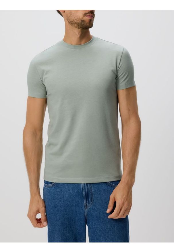 Reserved - T-shirt slim fit - jasnozielony. Kolor: zielony. Materiał: dzianina, bawełna