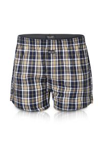 Męskie Bokserki Bawełniane - Pako Jeans - Granatowo-Żółta Kratka. Kolor: złoty, niebieski, wielokolorowy, żółty. Materiał: bawełna. Wzór: kratka #1