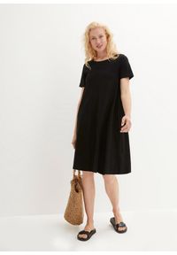 bonprix - Sukienka shirtowa z przędzy mieszankowej, z kieszeniami, w dł. do kolan. Kolor: czarny. Długość: midi #3