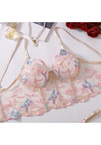 Intica - Komplet bielizny z gorsetowym biustonoszem i haftem na romantyczne wieczory Senija. Kolor: beżowy. Materiał: materiał. Wzór: haft #4