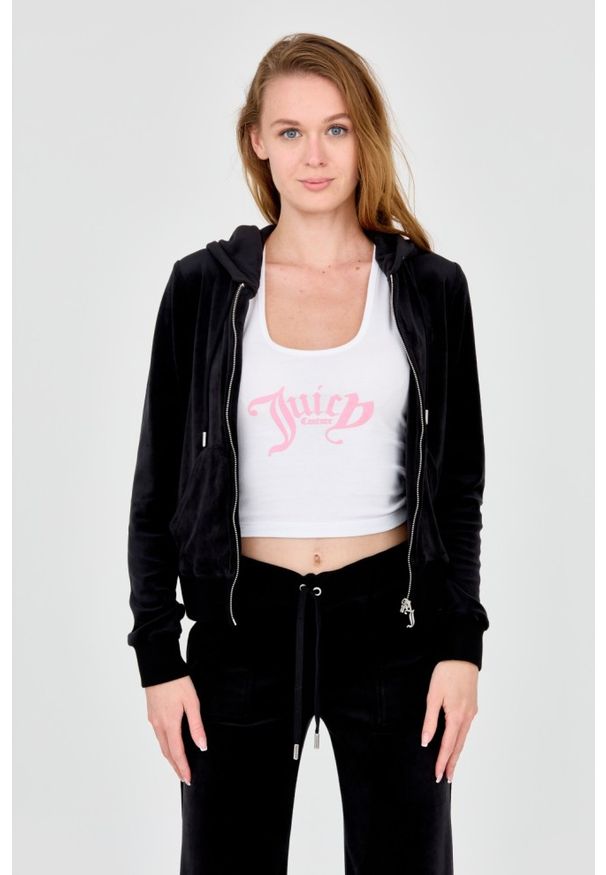 Juicy Couture - JUICY COUTURE Czarna bluza Robertson Hoodie. Typ kołnierza: kaptur. Kolor: czarny