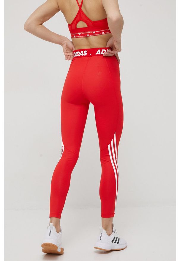 adidas Performance legginsy treningowe 3-Stripes HD4491 damskie kolor czerwony z nadrukiem. Kolor: czerwony. Materiał: skóra, poliester, dzianina, materiał. Wzór: nadruk. Sport: fitness