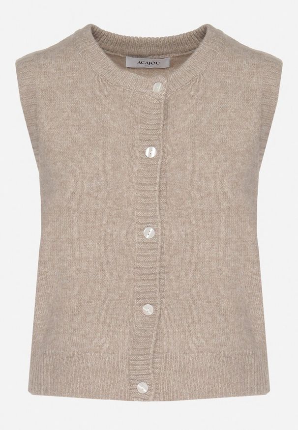 Born2be - Beżowa Rozpinana Kamizelka z Wełną Eravina. Okazja: na co dzień. Kolor: beżowy. Materiał: wełna. Styl: klasyczny, casual, elegancki