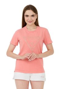 Guess - GUESS Różowy damski t-shirt bawełniany Vintage Logo, Rozmiar M. Kolor: różowy. Materiał: bawełna. Styl: vintage #3