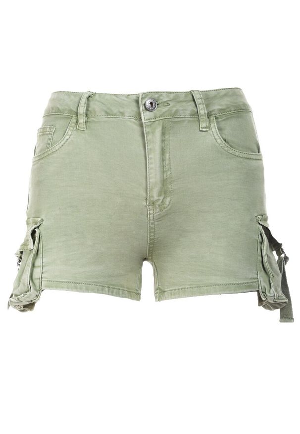 Born2be - Zielone Szorty Vivialori. Okazja: na co dzień. Stan: podwyższony. Kolor: zielony. Materiał: jeans. Długość: długie. Styl: casual, sportowy