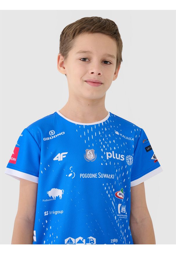 4f - 4F Koszulka meczowa replika wyjazdowa z sezonu 2024/2025 dziecięca 4F x Ślepsk Malow Suwałki - multikolor 134/140 (8-10 lat). Kolor: wielokolorowy. Materiał: dzianina, włókno, materiał, syntetyk. Wzór: gładki, ze splotem. Sezon: lato. Styl: klasyczny, sportowy