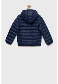 EA7 Emporio Armani kurtka puchowa dziecięca kolor granatowy. Okazja: na co dzień. Typ kołnierza: kaptur. Kolor: niebieski. Materiał: puch. Styl: casual #2