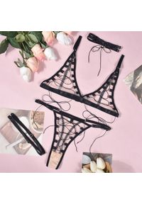 Intica - Komplet bielizny z sznureczkami na romantyczny wieczór Dre. Kolor: czarny. Materiał: materiał