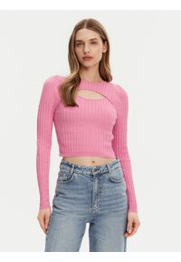 only - ONLY Sweter Meddi 15339582 Różowy Cropped Fit. Kolor: różowy. Materiał: wiskoza