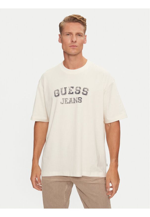 Guess T-Shirt M4BI78 K8FQ4 Écru Oversize. Materiał: bawełna