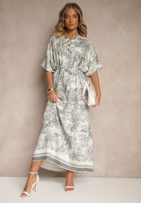 Renee - Szara Sukienka Oversize z Wiskozą i Abstrakcyjnym Motywem Lunisana. Okazja: na co dzień. Kolor: szary. Materiał: wiskoza. Typ sukienki: oversize. Styl: elegancki, casual #5