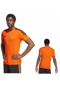 Koszulka do piłki nożnej męska Adidas Tiro 23 Training JSY z krótkim rękawem. Kolor: pomarańczowy. Długość rękawa: krótki rękaw. Długość: krótkie