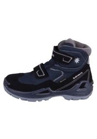 Buty trekkingowe dla dzieci Lowa Milo Gtx Mid Schwarz Navy Textil. Wysokość cholewki: za kostkę. Zapięcie: rzepy. Kolor: niebieski. Materiał: materiał. Szerokość cholewki: normalna