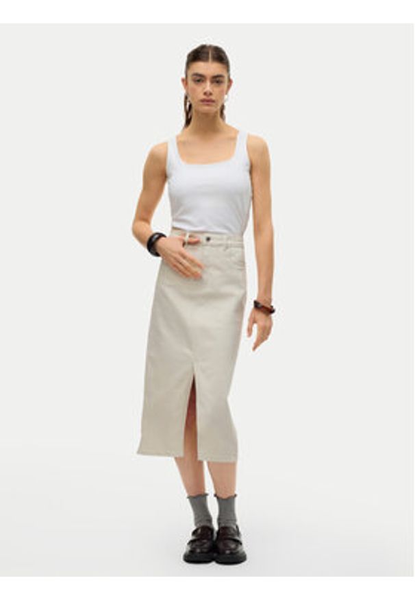 Vero Moda Spódnica jeansowa Veri 10295731 Beżowy Regular Fit. Kolor: beżowy. Materiał: bawełna