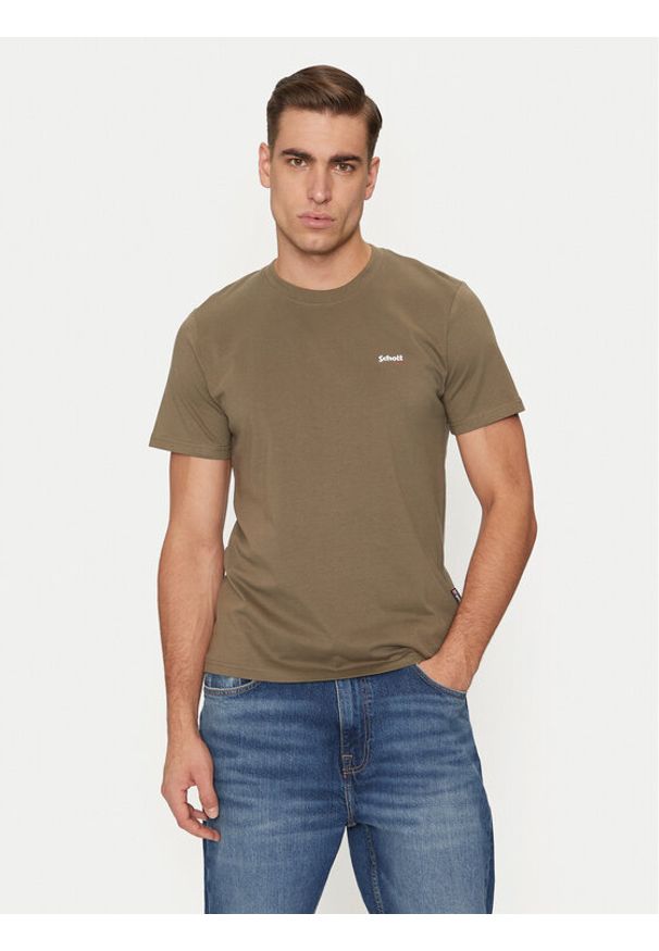 SCHOTT N.Y.C. T-Shirt TSCLAWS1 Khaki Regular Fit. Kolor: brązowy. Materiał: bawełna